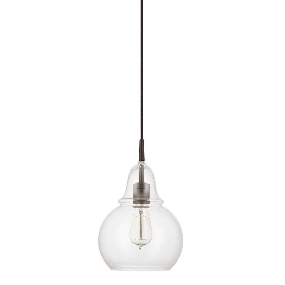 Capital Lighting Fixture Company Ashlyn 100-Watt 1-Light Burnished Bronze Pendant Light with Clear Glass Bell Shade and No Bulbs Included