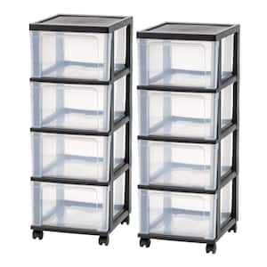 4-Drawer Clear Plastic Storage Cart in Black 2-Pack (32.5 in. H x 12.5 in. W)