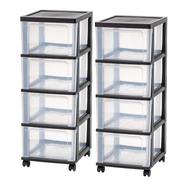 4 Drawer Clear Plastic Storage Cart in Black (2-Pack, 32.5 in. H x 12.5 in. W)