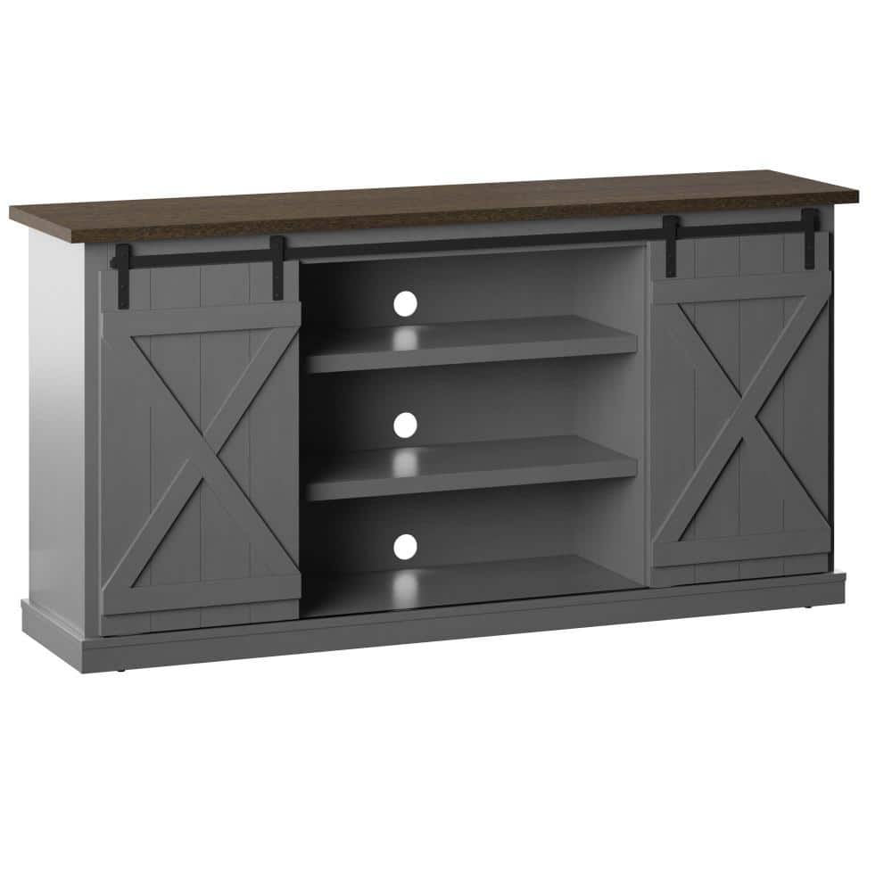Farmhouse Antique Gray 70'' TV Stand with Sliding Barn Doors