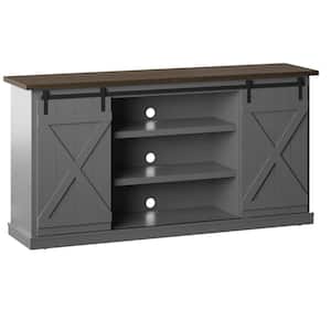 64 in. Antique Gray TV Stand with Barndoors Fits TV's Up to 70 in. with Cable Management