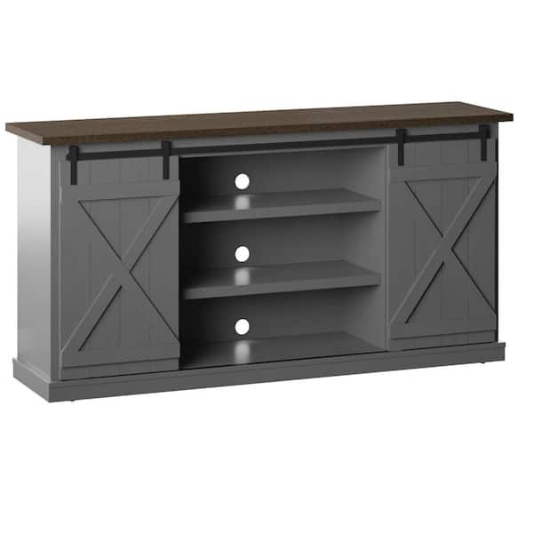Twin Star Home 64 in. Antique Gray TV Stand with Barndoors Fits TV's Up to 70 in. with Cable Management