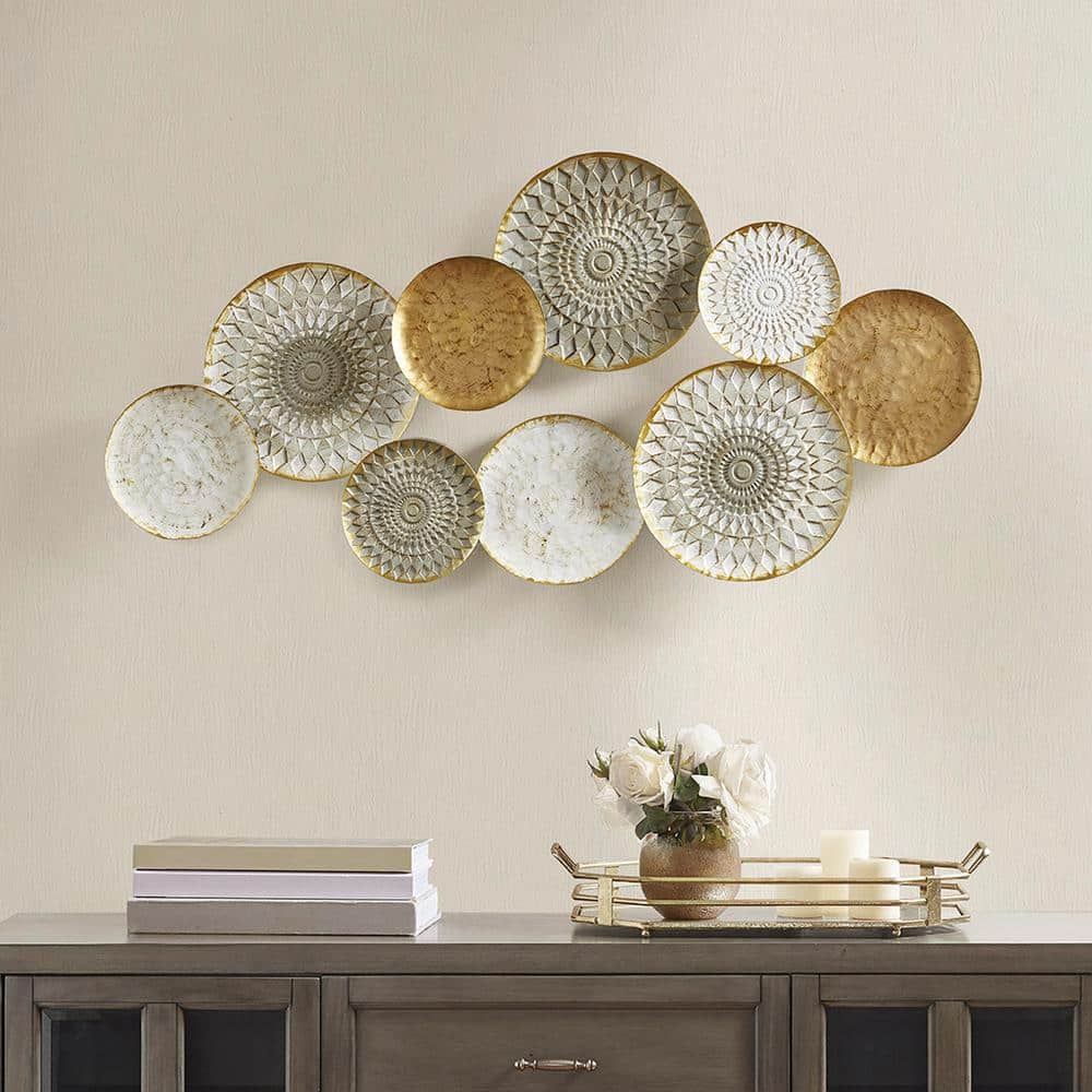 Multi-Color Metal Dimensional Geometric Textured Aged Matte Finish Disc Wal
