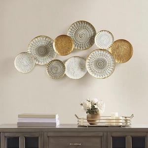 Multi-Color Metal Dimensional Geometric Textured Aged Matte Finish Disc Wall Decor for Living Room Bedrrom Entryway