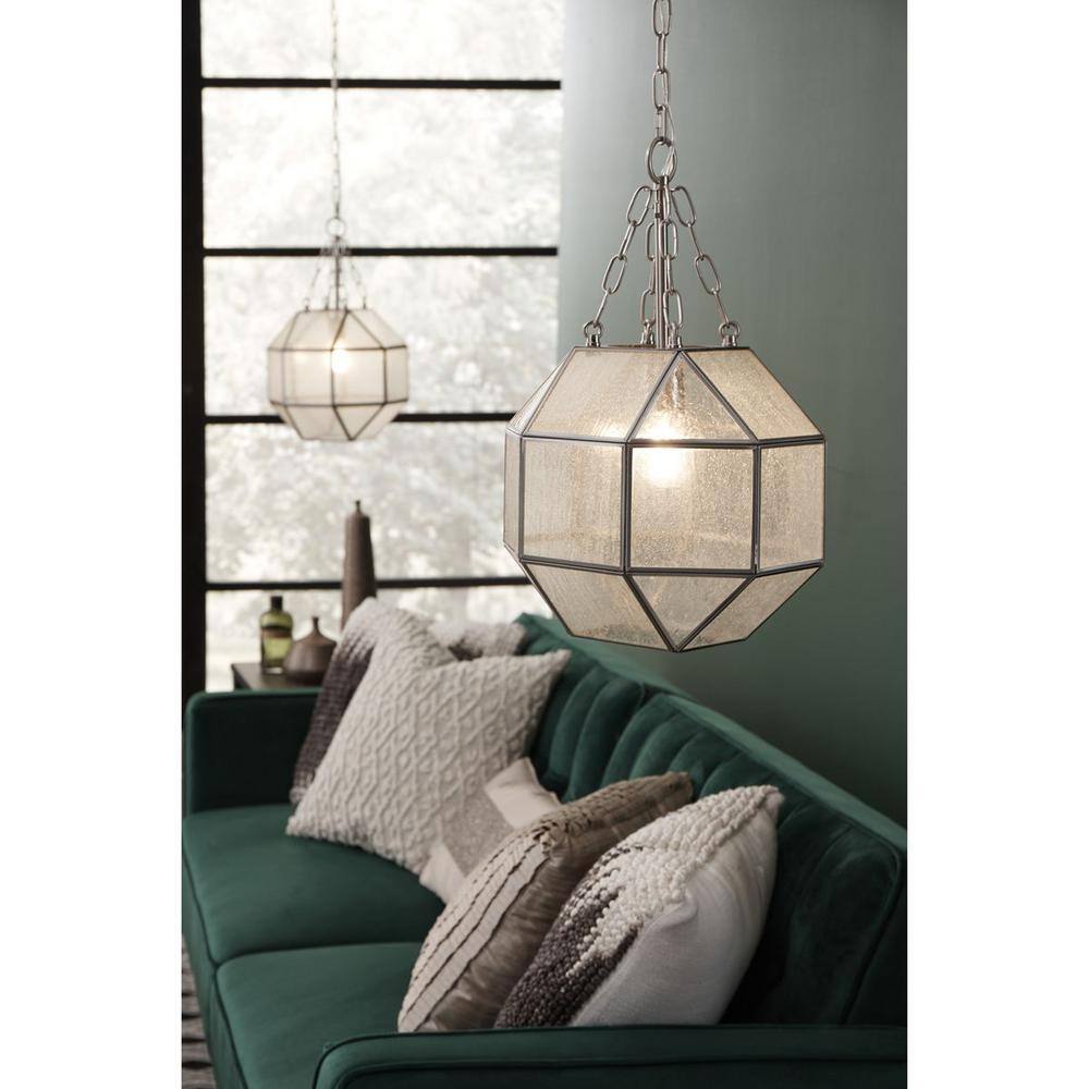 Mauldin 19.88'' Vintage Brushed Nickel Pendant with Seeded Glass