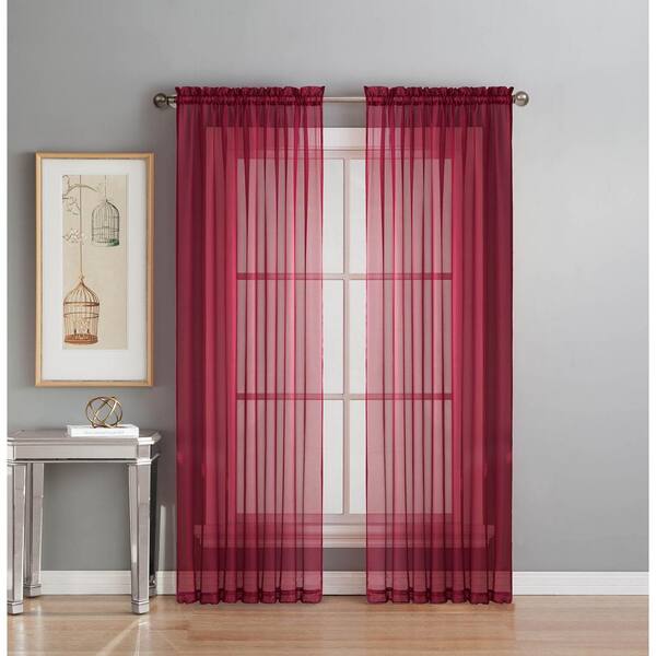 Window Elements Sheer Diamond Sheer 56 in. W x 63 in. L Rod Pocket Extra Wide Curtain Panel in Burgundy