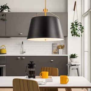 Ian 3-Light Modern Industrial Black and Gold Drum Pendant Light for Kitchen Island