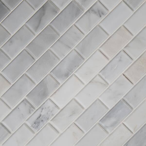 Polished Marble Mosaic Tile, Greecian White Marble Subway Tile Backsplash