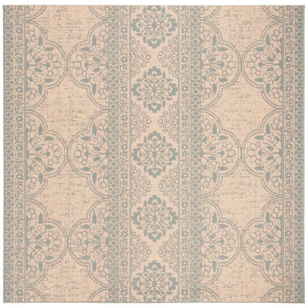 SAFAVIEH Beach House Aqua/Cream 7 ft. x 7 ft. Square Floral Indoor/Outdoor Patio  Area Rug
