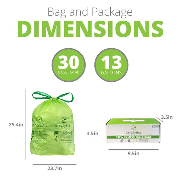  Simply Bio 13 Gallon Compostable Trash Bags with Drawstring,  Heavy Duty Extra Thick 1 Mil, 49.21 Liter, 30 Bags, Tall Kitchen Food Scrap Waste  Bag, ASTM D6400, US BPI and OK