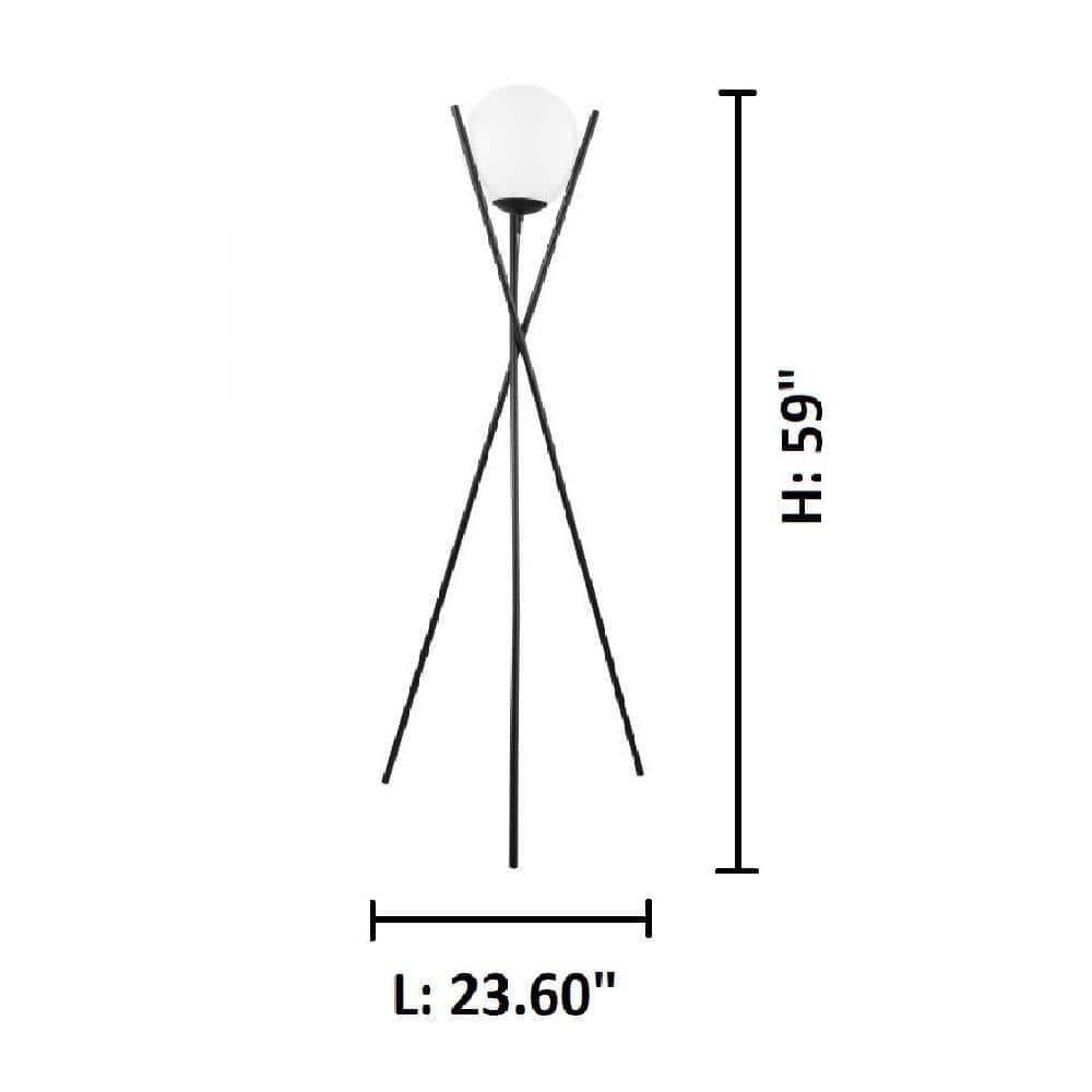 Salvezinas Adjustable Black Tripod Floor Lamp with White Glass Sphere