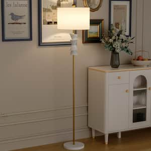 Chicago 68 in. Gold White Marble Modern Art Deco 1-Light Standard Floor Lamp with White Linen Shade