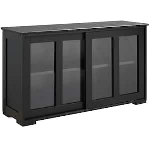Black MDF Kitchen Sideboard with Sliding Glass Door Console