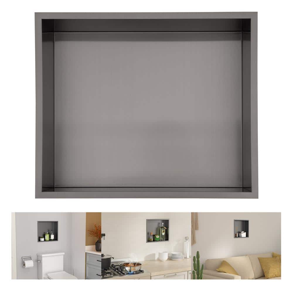 17" x 15" Black Stainless Steel Rectangular Shower Niche