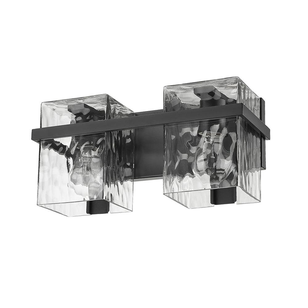 Bennington 14.75 in. 2-Light Matte Black Vanity Light with Clear Glass Shad