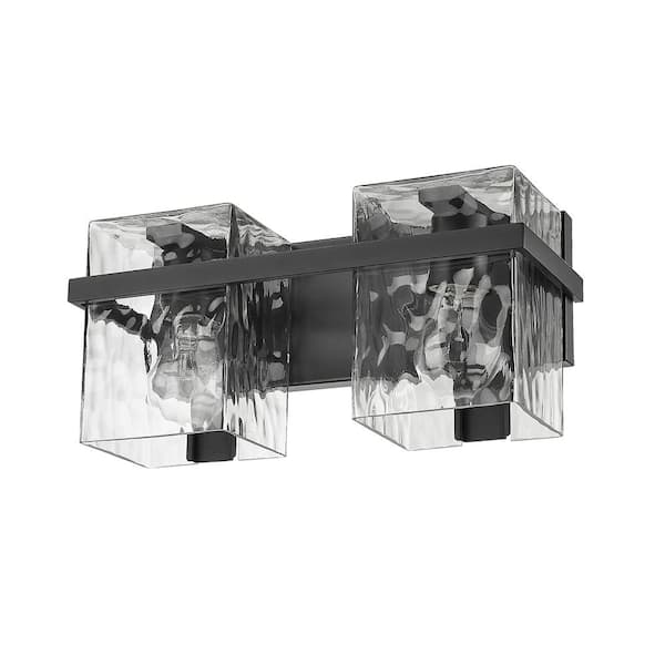 Unbranded Bennington 14.75 in. 2-Light Matte Black Vanity Light with Clear Glass Shades