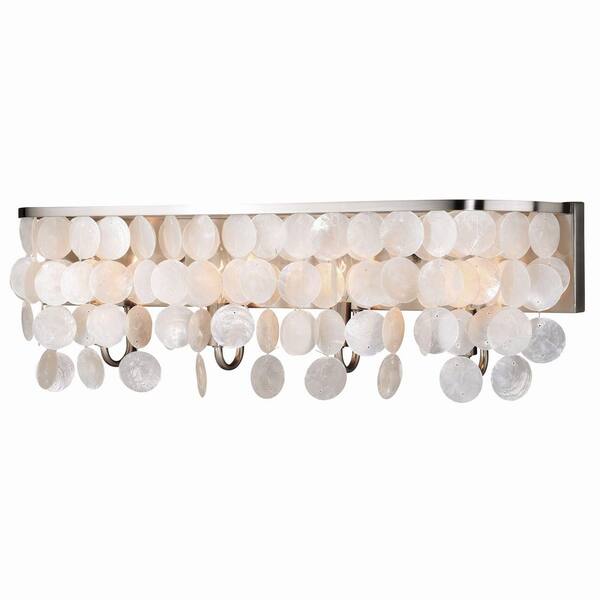 VAXCEL Elsa 28 in. W 4 Light Satin Nickel Capiz Shell Coastal Bathroom