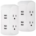 4-Outlet Grounded Wall Tap Surge Protector Adapter with 4 USB Ports, 560J, White, (2-Pack)