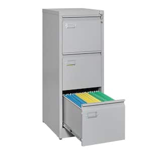 17.79 in. W x 40.55 in. H x 15.12 in. D 3 Drawers Grey Steel Freestanding Cabinet File Storage Cabinet with Lock