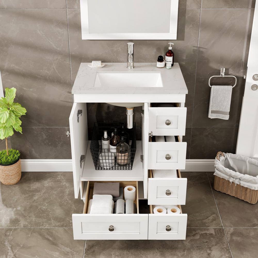 White 24" Bathroom Vanity with Carrara Quartz Top and Sink