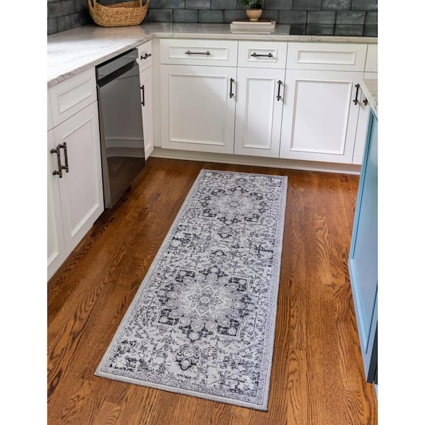 Renaissance Roma Light Gray 2 ft. x 6 ft. Machine Washable Area Rug