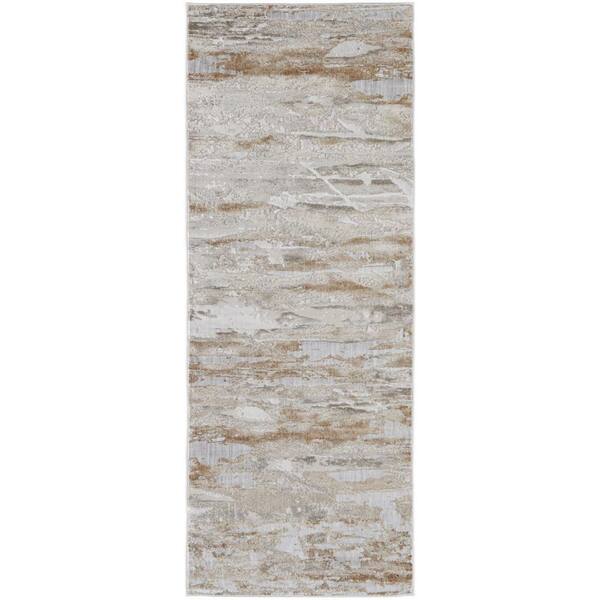 2 ft. x 10 ft. Beige and Ivory Abstract Area Rug
