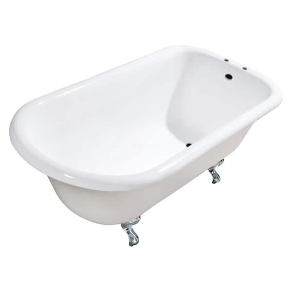 Kingston Brass Aqua Eden 48 in. x 30 in. Cast Iron Clawfoot Non-Whirlpool Bathtub in White/Polished Nickel with 7 in. Faucet Drillings