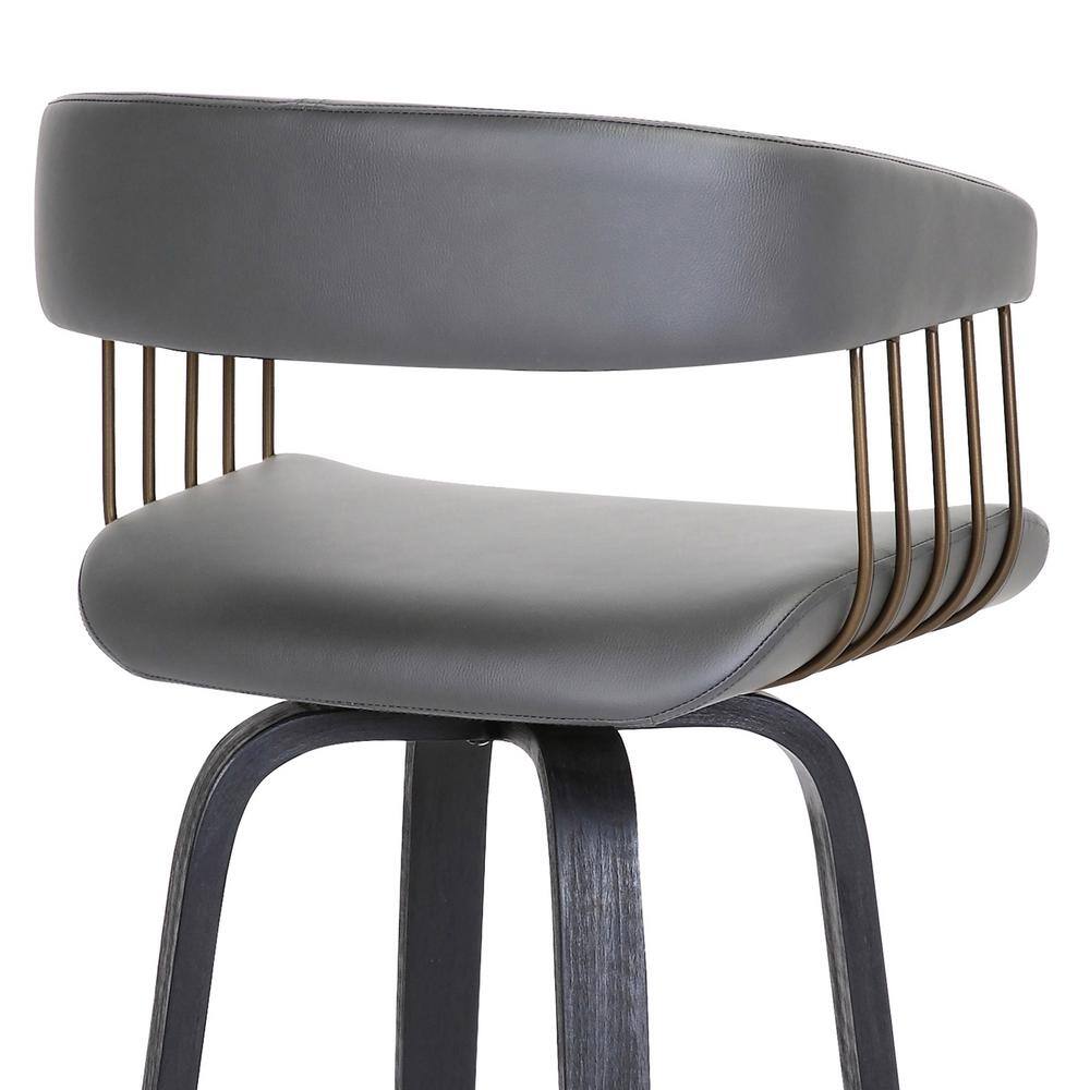 Topanga 26" Swivel Black Wood and Gray Faux Leather Counter Stool