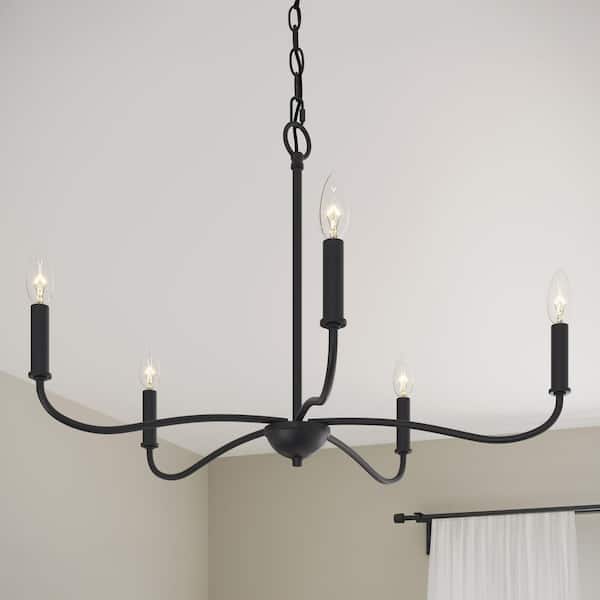 Ilia 60-Watt 5-Light Matte Black Transitional Chandelier