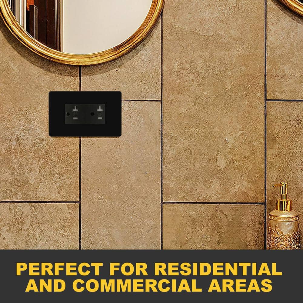 Black Tamper-Resistant Duplex Outlet with Wall Plate