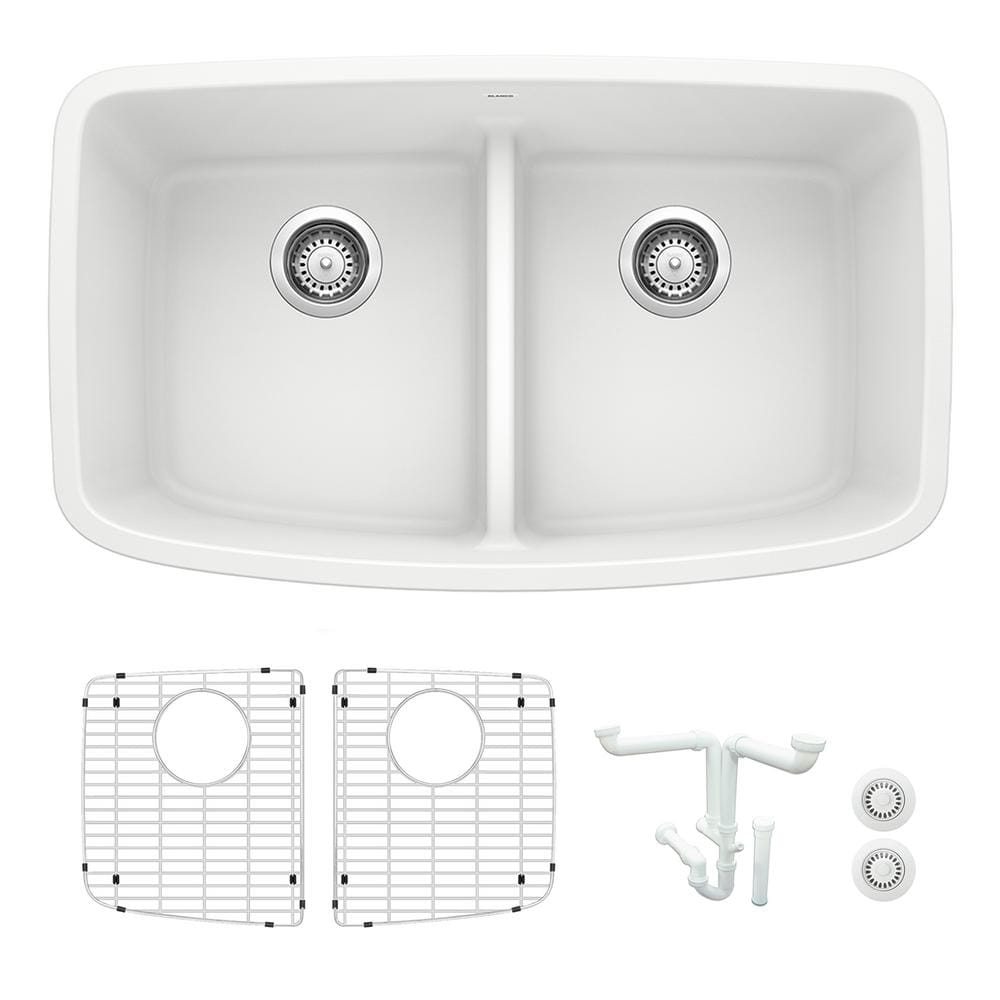 Valea 32 in. Undermount Double Bowl White Granite Composite Kitchen Sink Ki
