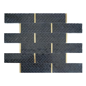 Natural Black and Gold 11.86 in. x 11.54 in. Brick Joint Polished Marble Mosaic Tile (9.5 sq. ft./Case)