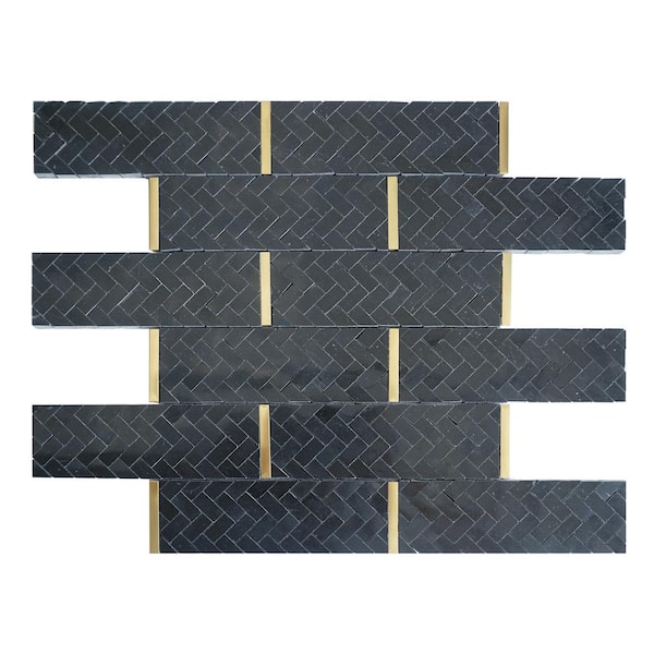MOLOVO Natural Black and Gold 11.86 in. x 11.54 in. Brick Joint Polished Marble Mosaic Tile (9.5 sq. ft./Case)