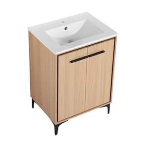 Lesta 24 in. W x 18 in. D x 33 in. H Single-Sink Freestanding Soft Closing Bath Vanity in White with White Ceramic Top