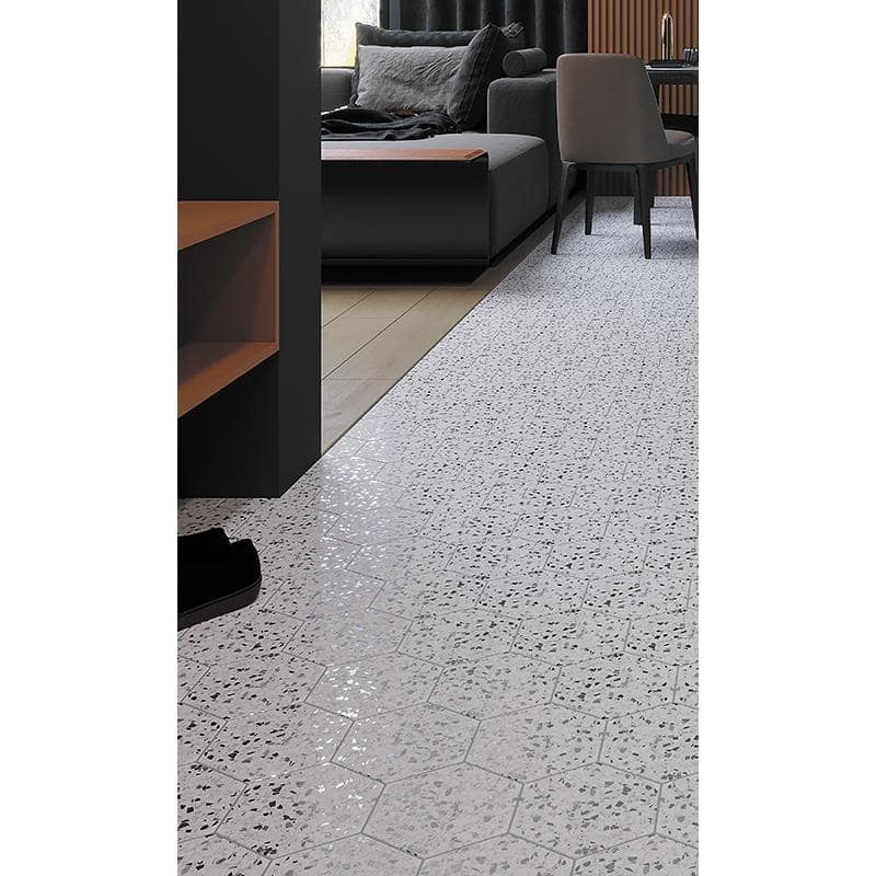 Terra Mia Matte White and Black Porcelain Hexagon Tile