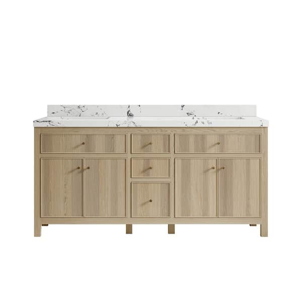 Willow Collections Sonoma Oak 72 in. W x 22 in. D x 36 in. H Double Sink Bath Vanity in White Oak with 2 in. Viola Night Qt. Top