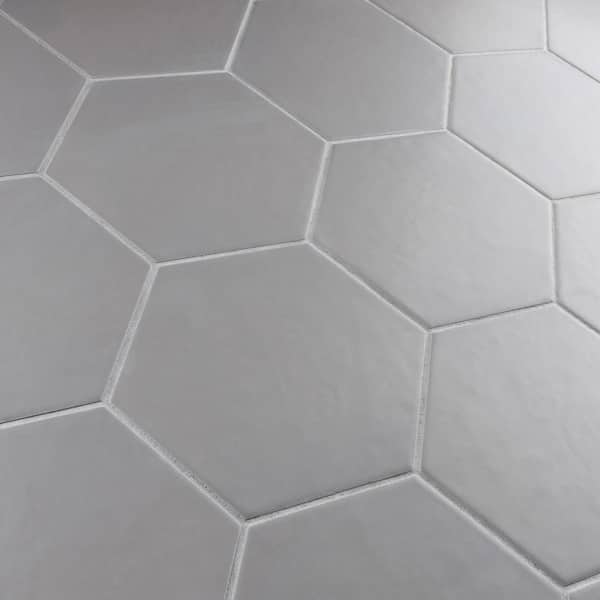 Merola Tile Hexatile Matte Gris 7 In X, Greige Hexagon Floor Tile