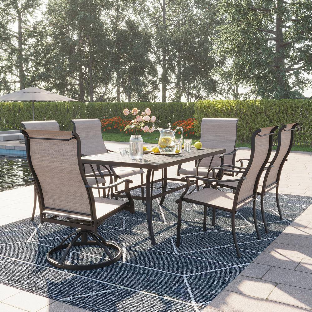 Brown 7-Piece Iron Patio Dining Set with Textilene Chairs