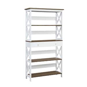 Oxford 59.75 in. Driftwood/White MDF 5-Shelf Standard Bookcase with Drawer