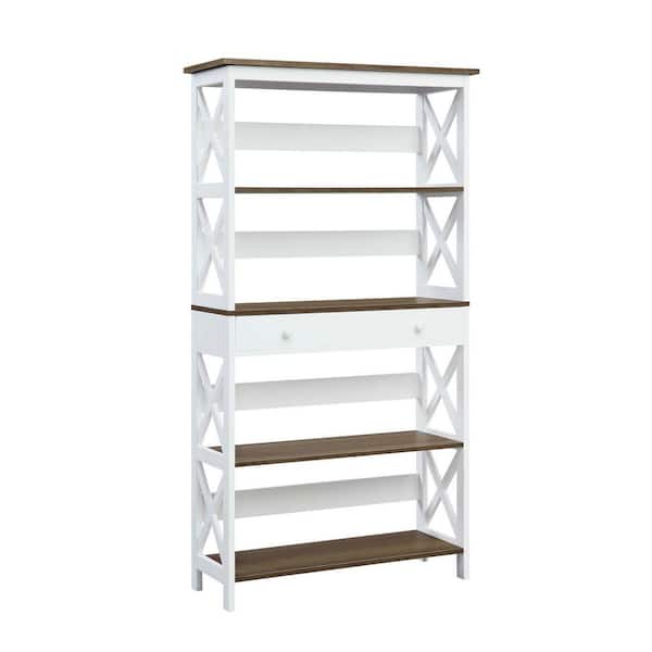 Convenience Concepts Oxford 59.75 in. Driftwood/White MDF 5-Shelf Standard Bookcase with Drawer