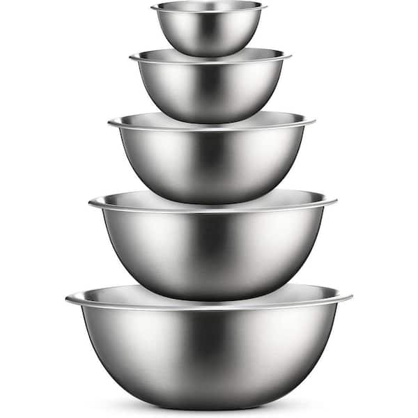6-Piece Stainless Steel Mixing Bowl Set Silver Finish Stackable Nesting Bowls for Kitchen Food Prep Baking Cooking