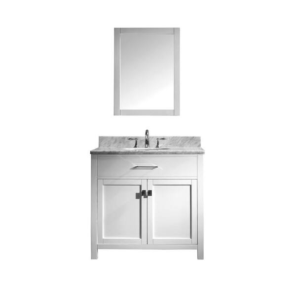 Virtu USA Caroline 36 in. W Bath Vanity in White with Marble Vanity Top in White with Round Basin and Mirror