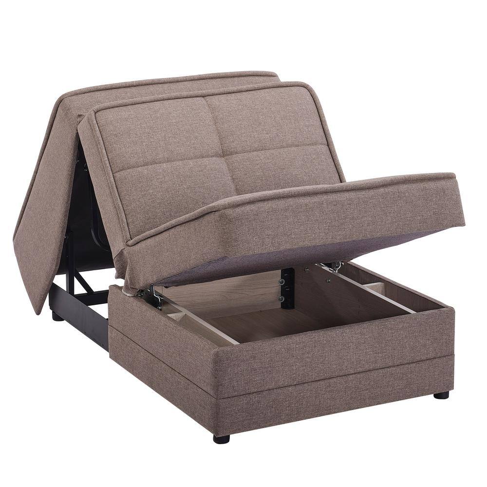 Beige Chenille Metal Frame Armless Sleeper Chair with Storage