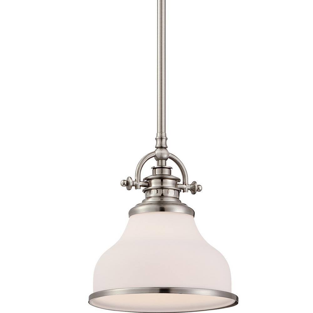 Brushed Nickel Mini Pendant Light with Opal Glass Shade