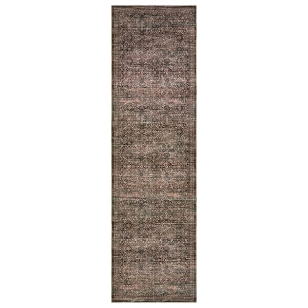 Distressed Allover Chestnut Brown Machine Washable Non-Slip Backing 2 ft. x 10 ft. Brown Area Rug