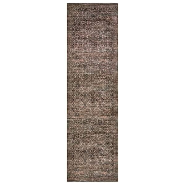 Distressed Allover Chestnut Brown Machine Washable Non-Slip Backing 2 ft. x 12 ft. Brown Area Rug