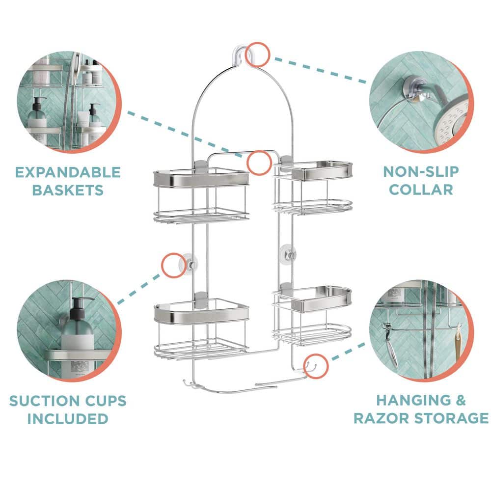 Stainless Steel Expandable Shower Caddy with Suction Mount