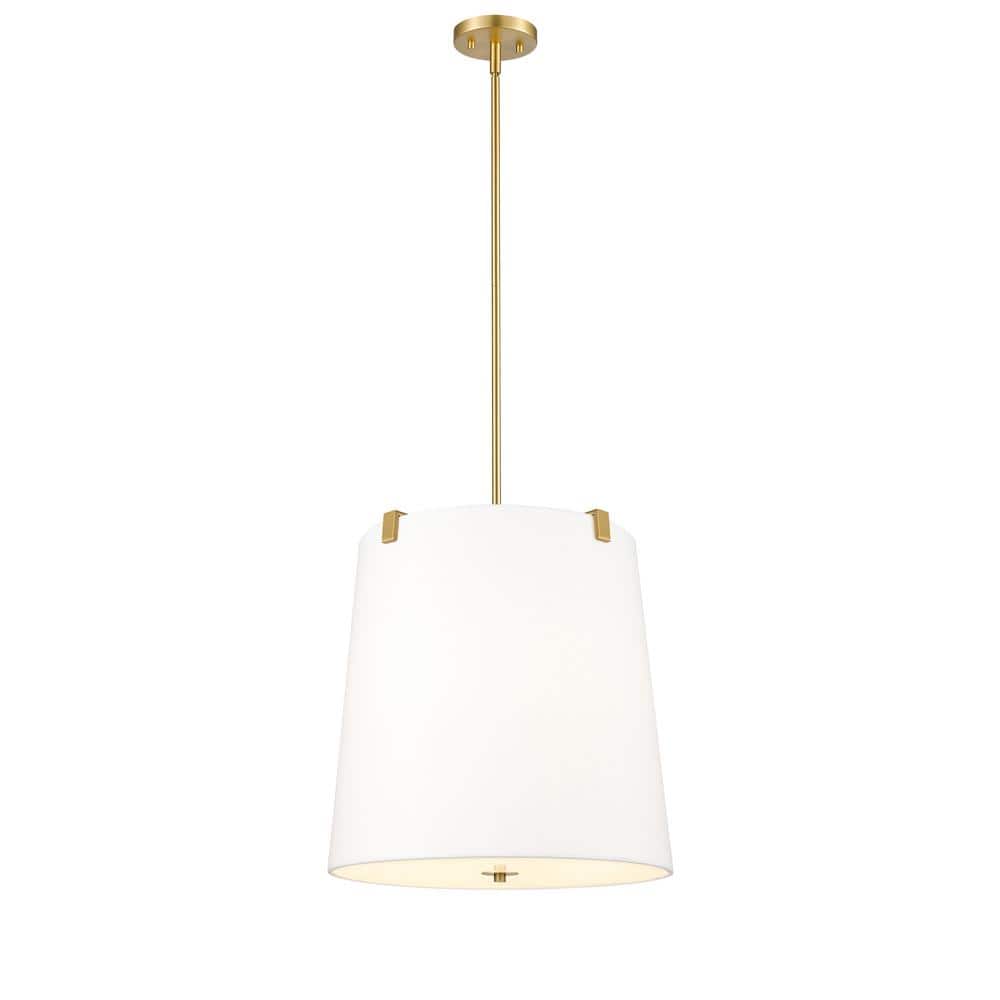 Weston 18 in. 5-Light Modern Gold Shaded Pendant Light with White Linen Fab