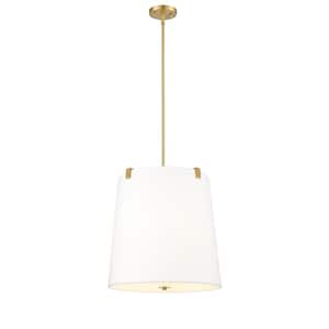 Weston 18 in. 5-Light Modern Gold Shaded Pendant Light with White Linen Fabric Shade, No Bulbs Included