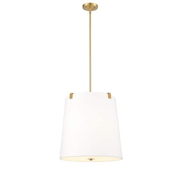 Unbranded Weston 18 in. 5-Light Modern Gold Shaded Pendant Light with White Linen Fabric Shade, No Bulbs Included